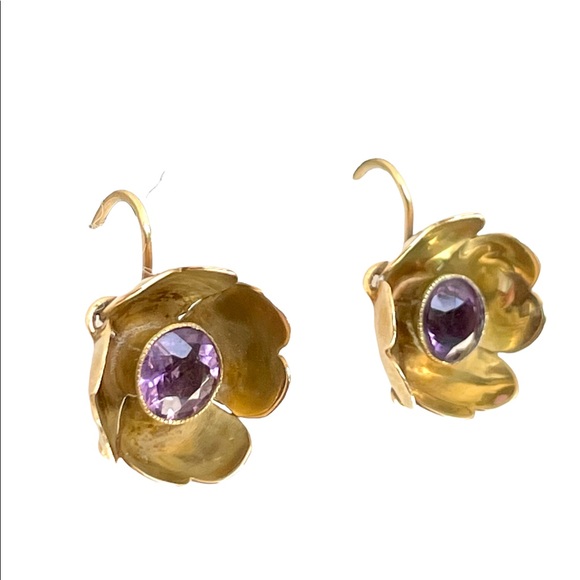 Vintage Pair of 14 k Gold and Amethyst Earrings - Picture 8 of 10